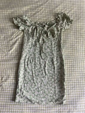 Cellecci Light Green Floral Milkmaid Mini Dress with Puff Detail Tie Front